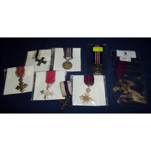 9 - Group of miniature medals including George V Medal, Military Cross with fastening clip for Spink & S... 