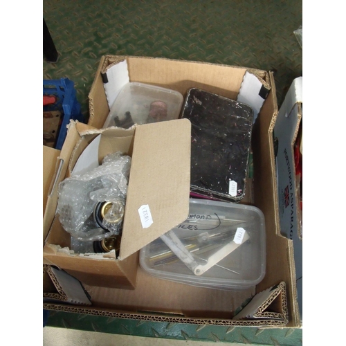 21 - Box containing a selection of various items including diamond files, various nuts and bots, tacks an... 