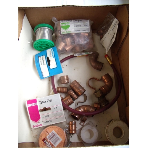 4 - Box of various plumbing connecting cables, flux etc