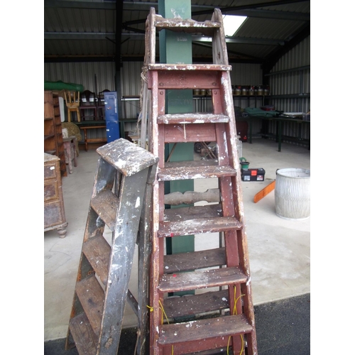 46 - Three wooden step ladders in varying conditions