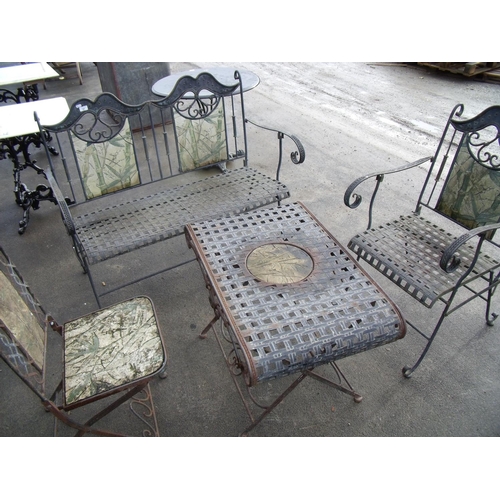 51 - Metal patio set comprising of a folding chair, folding armchair, two seater bench and a patio style ... 