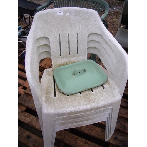 78 - Set of four white plastic stacking chairs