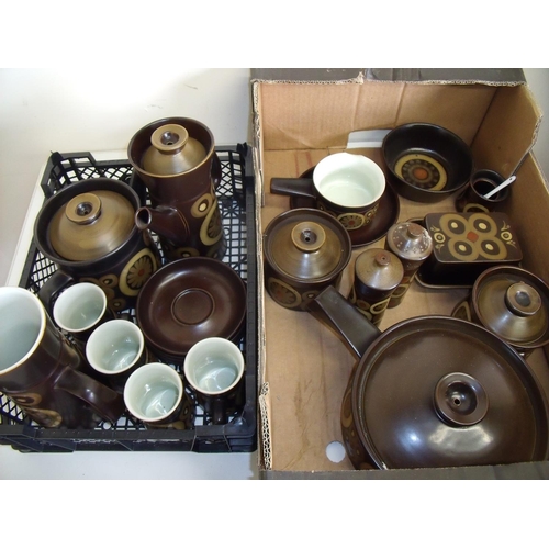 21 - Quantity of Denby Arabesque tableware including tea pot, coffee pot, cups, saucers, condiments, ture... 