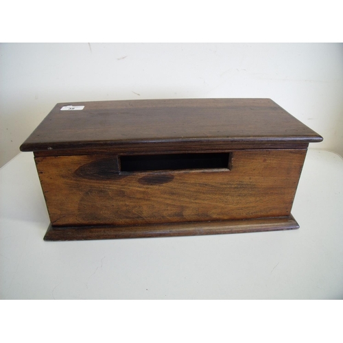 38 - Rectangular wooden table top letter box with hinged rectangular top and letter slot to the front (20... 