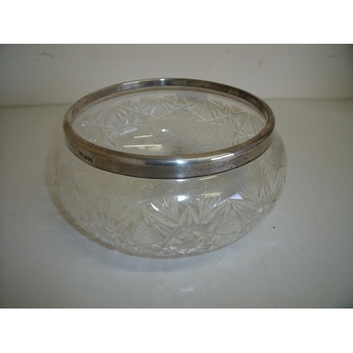 52 - Chester silver hallmarked rim cut glass bowl (diameter 20cm)