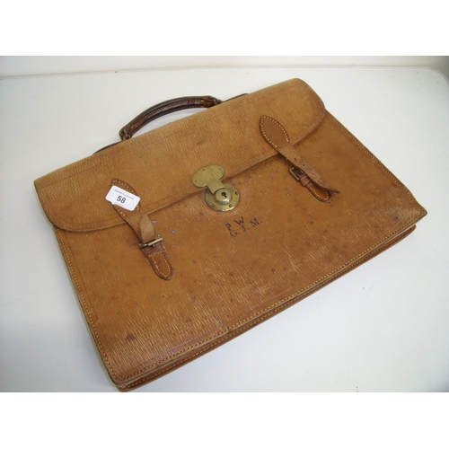 58 - Tan leather satchel with brass lock