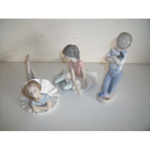 8 - Group of three Lladro figures including two ballerinas (1 A/F) and a boy with truck and hammer (3)