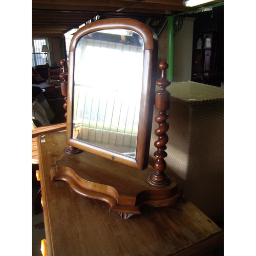 55 - Victorian mahogany framed dressing table mirror with barley twist supports