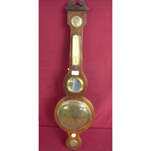 94 - Rosewood cased wheel barometer with central mirrored panel and secondary dials