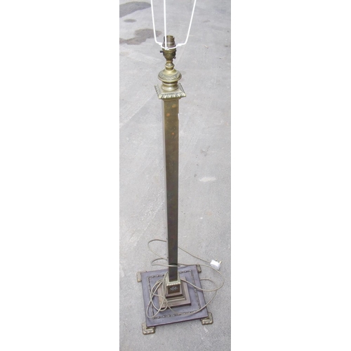 103 - Early 20th C brass standard lamp with square column and stepped square base