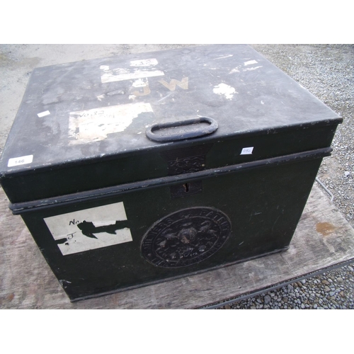 106 - Milner's Patent fire resistant safe of rectangular form with hinged lift up lid and twin carry handl... 