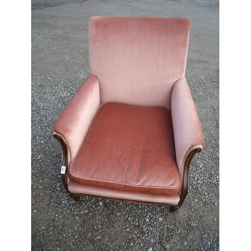 307 - Edwardian mahogany framed upholstered armchair with deep seat and carved supports