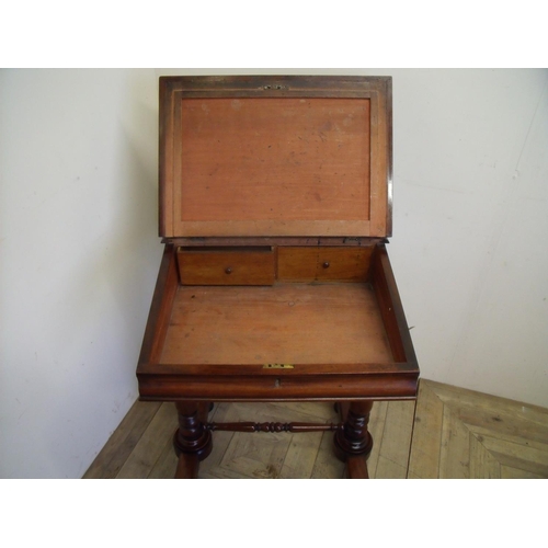 297 - 19th C mahogany slope front writing desk with raised back and sides, with insert leather writing sur... 