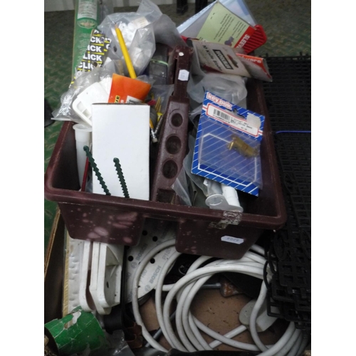 21 - Box containing various electric cables, connectors, hinges etc