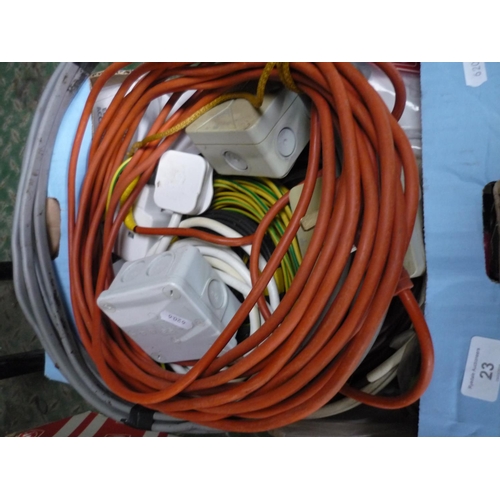 23 - Box containing a large selection of various electric cables