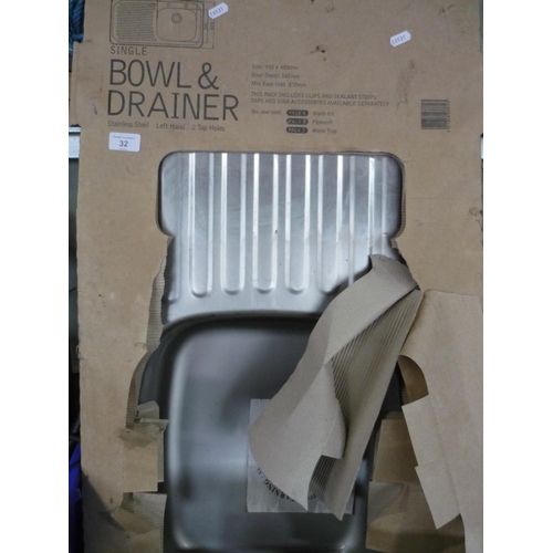 32 - As new utility inset single bowl and drainer