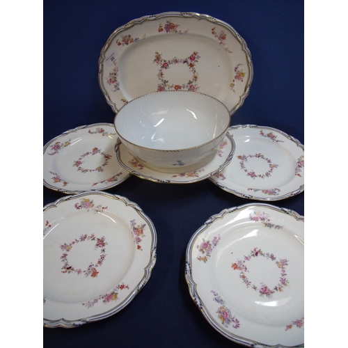 20 - Set of five late 19th C continental dinner plates painted with floral detail, the underside marked 9... 