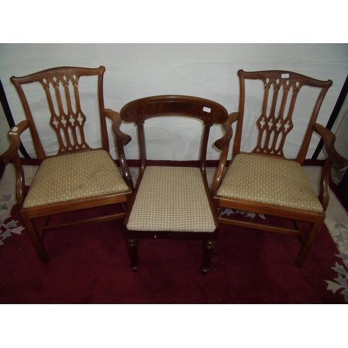 283 - Pair of 19th C style mahogany framed armchairs with drop-in seats