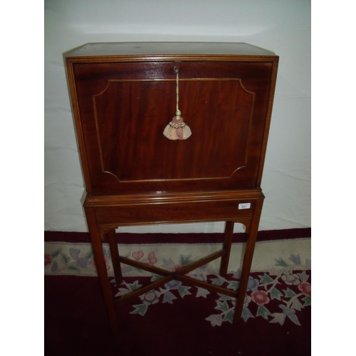 291 - Edwardian mahogany ladies secretaire cabinet with panel fall front revealing fitted interior on rect... 