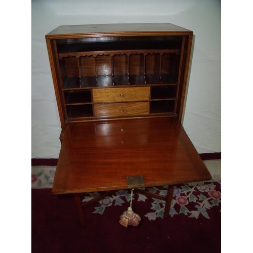 291 - Edwardian mahogany ladies secretaire cabinet with panel fall front revealing fitted interior on rect... 