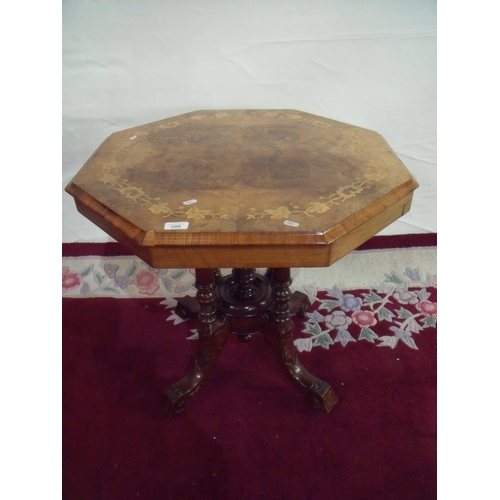 299 - Victorian walnut inlaid octagonal occasional table on four turned column supports (74cm x 74cm x 72c... 