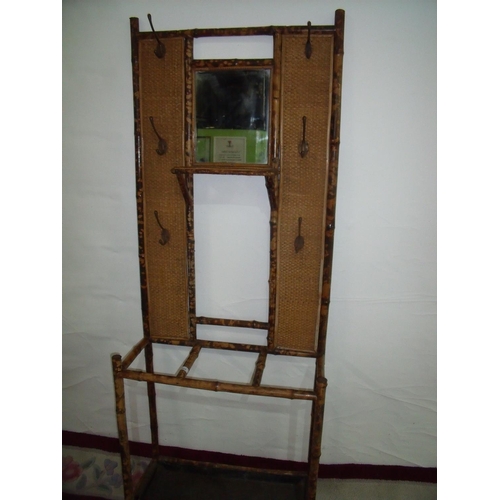 305 - Victorian bamboo and cane-work hall stand with mirrored panel and three sectional stick-stand with t... 