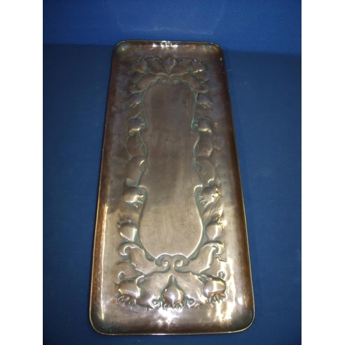 42 - Arts and Crafts Newlyn school copper rectangular tray with embossed floral detail (52.5cm x 22cm) st... 