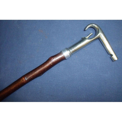 55 - Early to mid 20th C shepherd's stick with plated whistle and clip handle stamped `patent Blackwells'... 