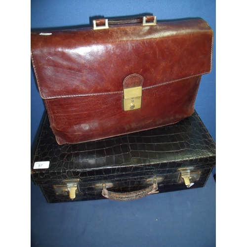 57 - Army and Navy O.S.L makers London leather crocodile skin effect travelling case with silk lined and ... 
