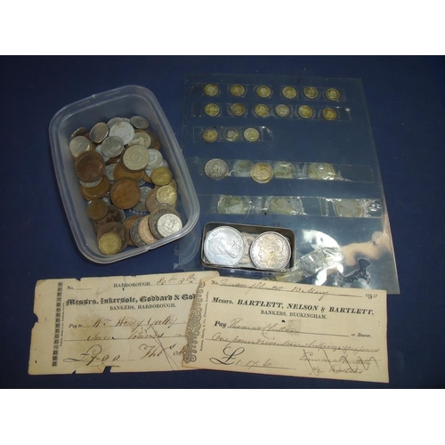 67 - Collection of various GB  and mixed world coinage including a sheet of Victorian and later silver co... 