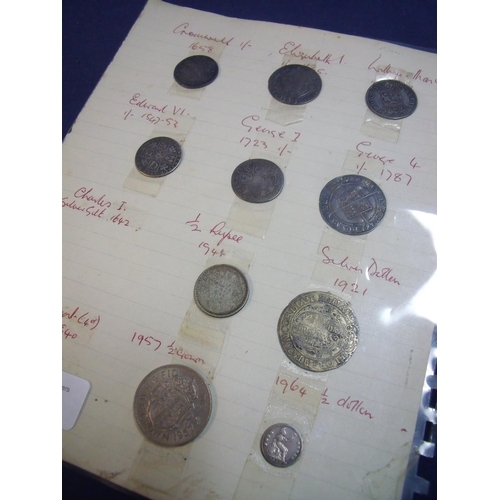 108 - Sheet of coins from a coin collectors album, including half Indian rupee 1944 and a selection of GB ... 