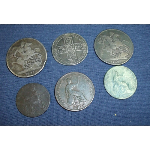 112 - Selection of George II and later coinage including 1746 half-crown, 1794 piece and plenty token, 182... 