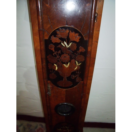 133 - 18th C walnut marquetry inlaid long case clock by William Burton of Kendal, the brass and steel face... 