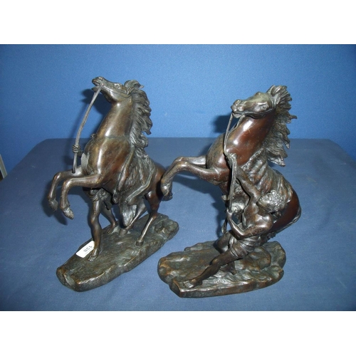 138 - Pair of bronze Marley horses (29cm high) marked Couslou