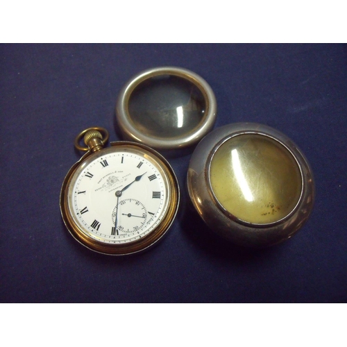 147 - Gold plated Thomas Russel and son of Liverpool open face pocket watch with secondary dial with two o... 