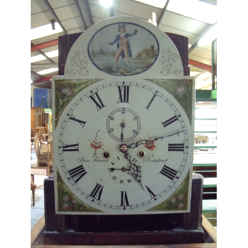 92a - Benjamin Farrer of Pontefract circa 1840 mahogany longcase clock with attractive painted arched dial... 