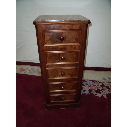 380 - Victorian style mahogany combination chest with marble top and single drawer above fall front and tw... 
