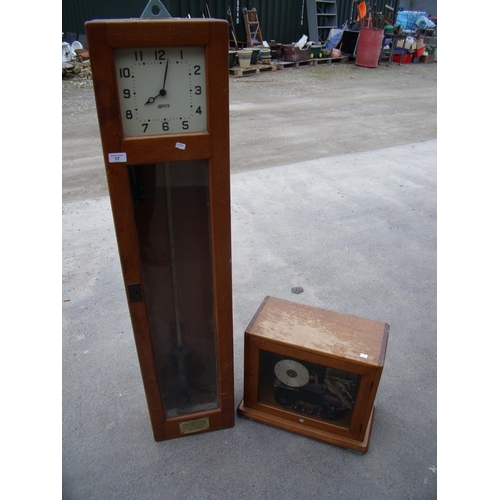 17 - Gents of Leicester clocking-in machine in light wood case with electrical clock mechanism, pendulum ... 