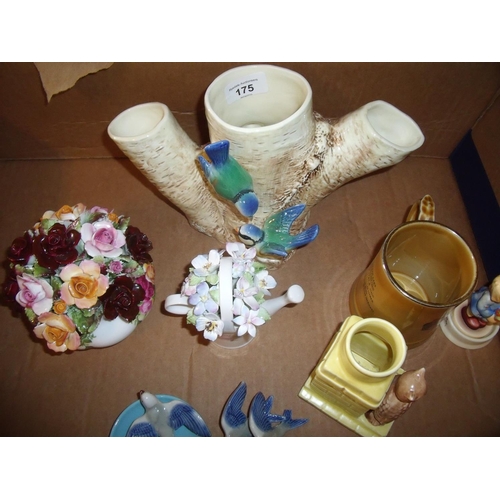 175 - Selection of Sylvac vases, Hummel figure, Royal Albert Country Roses, posy vase etc