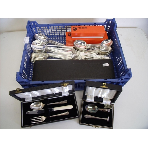 2 - Selection of various plated cutlery, cased cutlery sets, fish servers, babies push and spoon etc