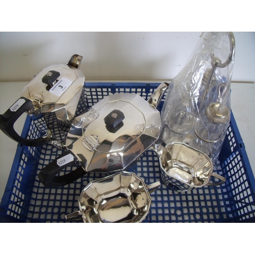 3 - Four piece silver plated tea service and a three sectional cruet stand
