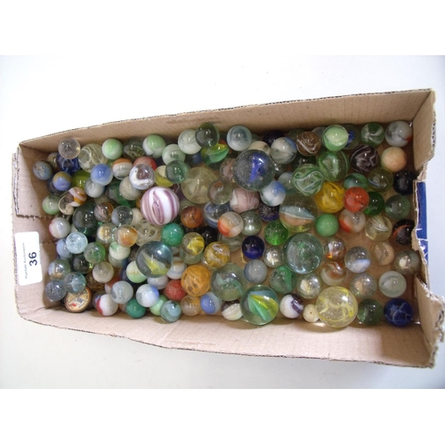 36 - Box containing a large selection of various assorted old marbles of various sizes