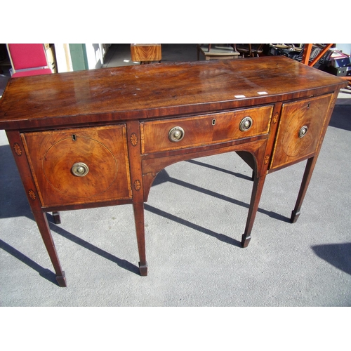 388 - 19th century mahogany cross banded and inlaid   serving table with central drawer flanked by two fur... 