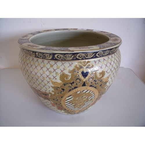 40 - 20th C Satsuma ware style ceramic fish bowl/jardiniere (diameter 32cm x height 25 cm)