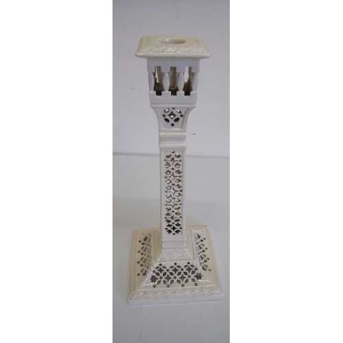51 - Leeds Pottery Creamware candlestick with pierced detail, the base with impressed marks Leeds Pottery... 