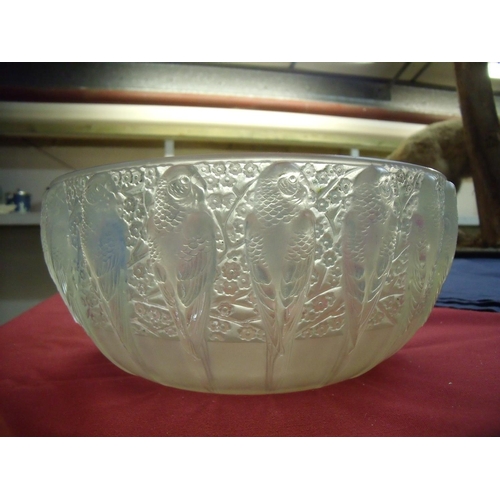 6 - R. Lalique of France budgerigar pattern bowl (diameter 24cm x height 10.5cm), the base with etched d... 