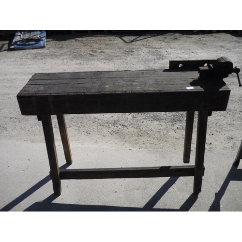 132 - Vintage wooden bench with vice