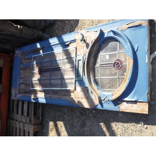 148 - 1930s front door with stained glass panel and extra matching stained plastic panel
