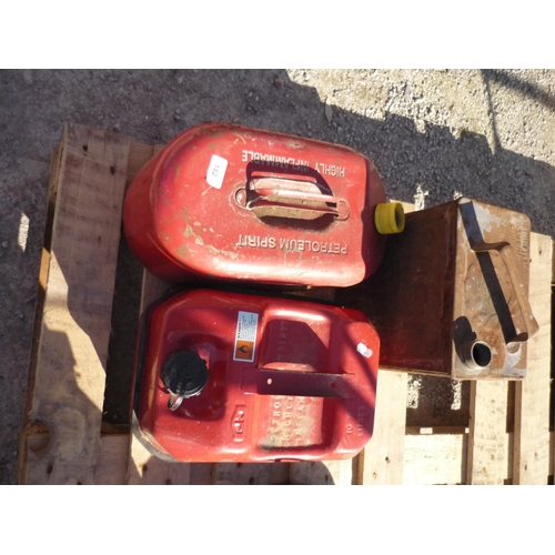 182 - Three metal petrol canisters including one vintage Shell Motor Spirit can