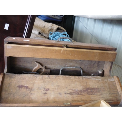 56 - Carpenters toolbox containing tools such as saws, hammers and drill bits